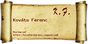Kováts Ferenc névjegykártya